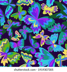 Vector pattern with decorative butterflies. Abstract seamless background. Colorful flat design for fabric and textile. Fashion style.