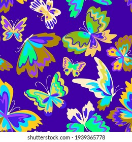 Vector pattern with decorative butterflies. Abstract seamless background. Colorful flat design for fabric and textile. Fashion style.