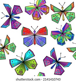 Vector pattern with decorative butterflies. Abstract seamless background. Colorful flat design for fabric and textile. Fashion style.