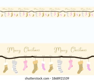 Vector pattern and decorative tape of Christmas socks on a branch