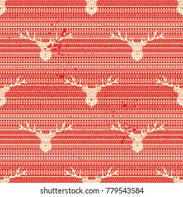 Vector pattern with a deer head and ethnic backgroundr. Christmas decorations. Brush stroke. It can be used for backgrounds, websites, brochures, postcards, etc.