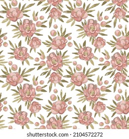Vector pattern with delicate adorable peonies on a white background. Illustration in the style of hand painting. Lush floral ornament for textiles, packaging and surfaces