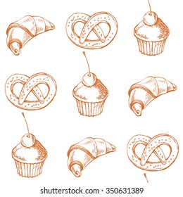vector pattern with delicious pastries
