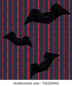 Vector pattern depicting origami bats on dotted lines background. Halloween pattern
