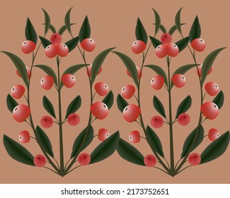 Vector pattern depicting a plant with berries and leaves