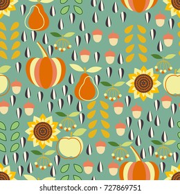 Vector pattern depicting stylized harvest elements in the autumn.