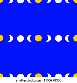 Vector pattern design background.Yellow sun and crescent moon minimal seamless pattern.