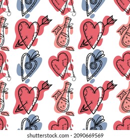 vector pattern for design and decoration of textiles, covers and packaging. spring motives.
Hearts for Valentine's Day and a love drink.