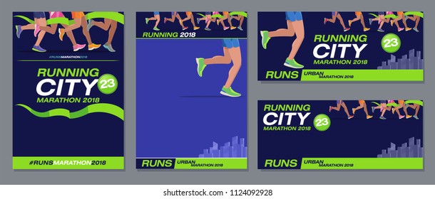 Vector Pattern Design Jogging Marathon Advertising Banner Style Navy Blue Foot Runners City