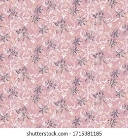 Vector pattern design for prints, backgrounds, textile, wrapping paper with abstract hand drawn cute sea weed, floral, and plant elements in pink rose and light yellow palette