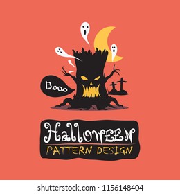 Vector pattern design.Halloween holiday on orange background.