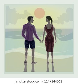 vector pattern design.Lovers and atmosphere on the beach background.