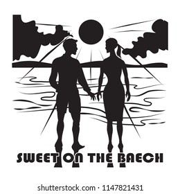 vector pattern design.Lovers and atmosphere on the beach background.