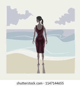 vector pattern design.women on the beach background.