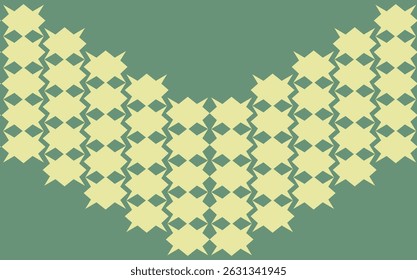 Vector pattern of diagonal rows of geometric shapes in yellow on a green background.