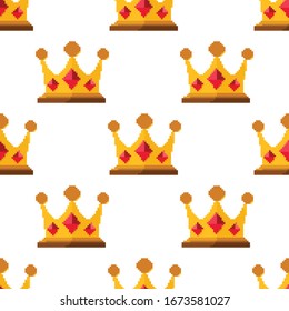 Vector pattern with diamonds and crowns. Pixel art 8 bit for game. 