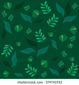 Vector pattern. Different leaves on a dark green background.