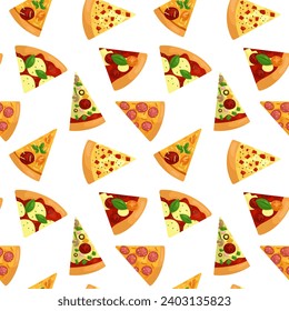 Vector pattern with different slices of pizza