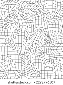 Vector pattern with a distorted cell. Twisted checkered funky background. Contour illustration