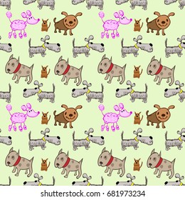 Vector pattern of dogs in the style of children's drawing