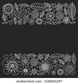 Vector pattern with doodle flowers and leaves