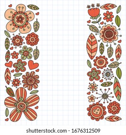 Vector pattern with doodle flowers and leaves