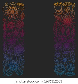 Vector pattern with doodle flowers and leaves