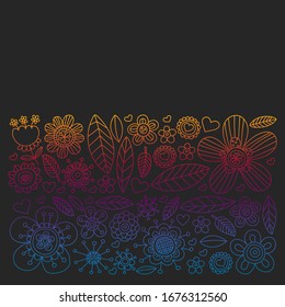 Patrón vectorial con flores y hojas de doodle