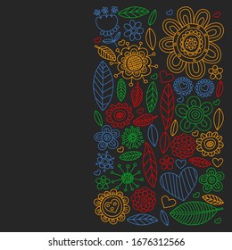 Vector pattern with doodle flowers and leaves