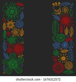 Vector pattern with doodle flowers and leaves