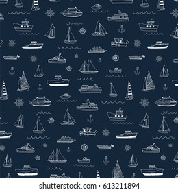 Vector pattern of doodle sailboats. 