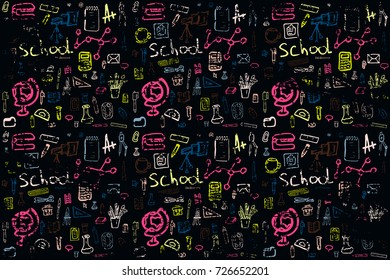  Vector pattern with Doodle school subjects. Handmade. It can be used for packaging, invitations, greeting cards, etc.