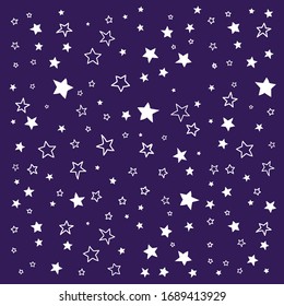 Vector pattern with doodle stars. Dark navy geometric background for wrapping paper and package. Hand drawn