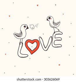 Vector pattern, doodling design. Hand draw birds. Cute illustration