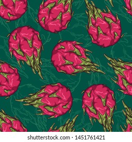 Vector pattern of dragon fruit in sketch style. Isolated objects for your design. Each object can be changed and moved.