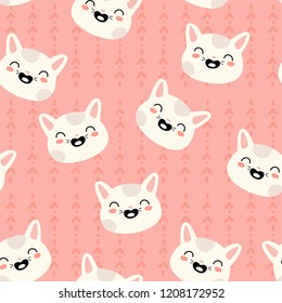 vector pattern drawing white cats on a pink background with texture