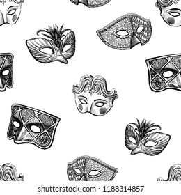 Vector pattern of drawn carnival masks