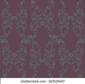 vector pattern drawn Doodle style with floral ornament on a lilac background