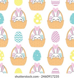 Vector pattern "Easter bunny". A rabbit in a basket and Easter eggs and depicts a fresh spring Easter morning.