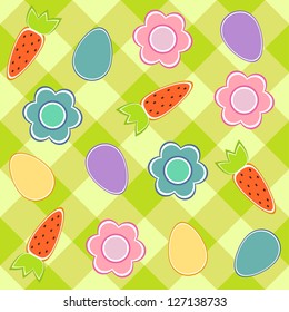 vector pattern for Easter with Easter eggs, carrots and flower