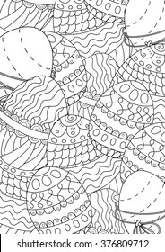 Vector pattern. Easter eggs. Coloring book page for adult and kids. A4 format