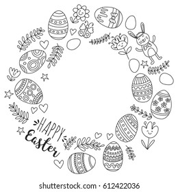 Vector pattern for Easter Eggs, flowers, bunny Happy easter pattern Coloring page