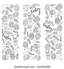 Vector pattern for Easter Eggs, flowers, bunny Happy easter pattern Coloring page