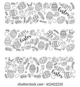 Vector pattern for Easter Eggs, flowers, bunny Happy easter pattern Coloring page
