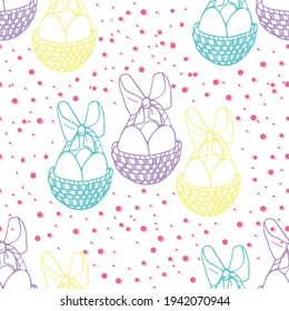 vector pattern with Easter eggs on basket on transparent background Easter spring seamless baby background Seamless cute spring cartoon pattern. Repeated summer vector illustration, pretty seamless 