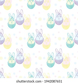 vector pattern with Easter eggs on basket on transparent background Easter spring seamless baby background Seamless cute spring cartoon pattern. Repeated summer vector illustration, pretty seamless