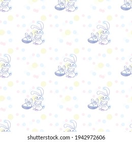 vector pattern with Easter eggs on basket on transparent background Easter vector pattern with bunny and basket on rainbow Easter spring seamless baby background Seamless cute spring cartoon pattern. 