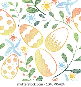 Vector Pattern with Easter Eggs, plants,and stars.