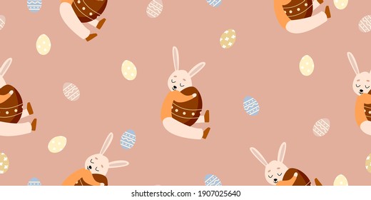 Vector pattern with Easter rabbit and Easter eggs