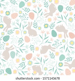 Vector Pattern With Easter Symbols And Folk Flowers. For Easter And Other Users. Design Element.